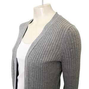 EMILY ROSE Open Front Long Line Ribbed Cardigan Sweater in Heather Gray SZ M